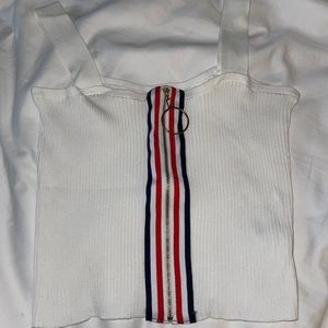 White tank top the red white blue and zipper